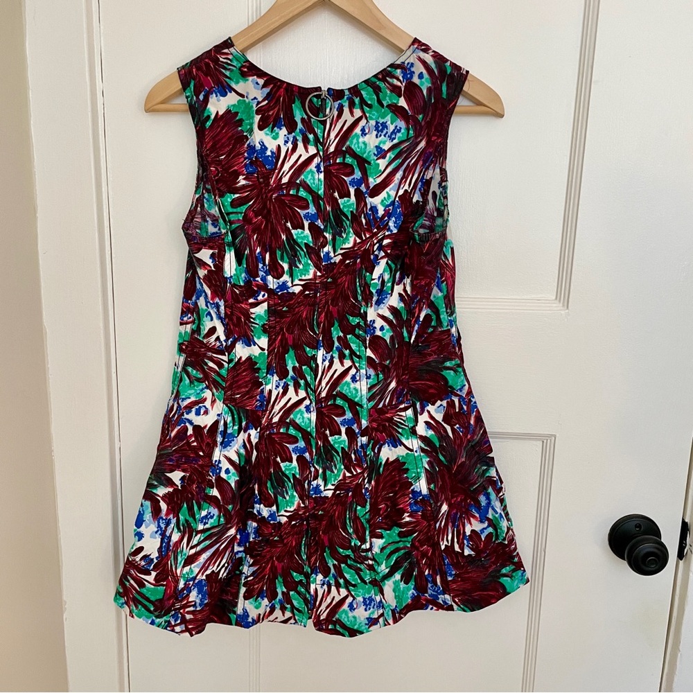 MARNI Fireworks Floral Minidress Sleeveless Back Zip Burgundy Green Sz 36 S